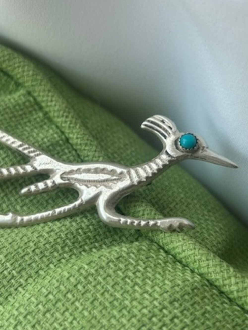 Sterling Silver ROAD RUNNER Native American Turquoise Brooch - Picture 6 of 11